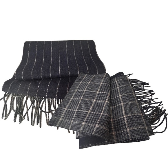 Stewart of Scotland Merino Wool Scarf Plaid Stripe Fringe Reversible Long UNISEX - Picture 5 of 9